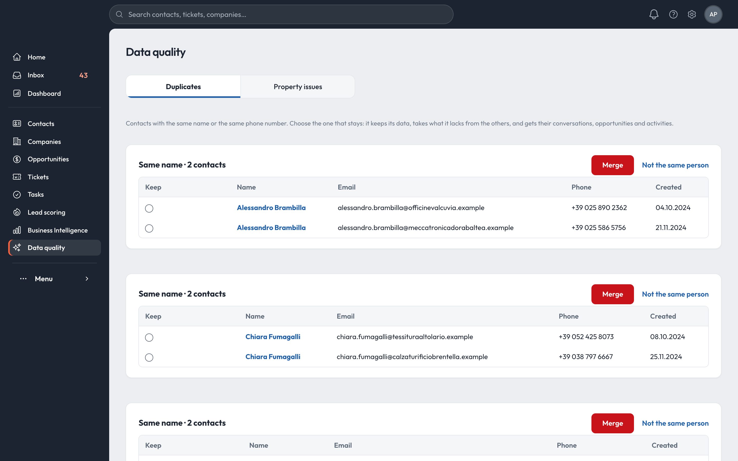 Duplicate contacts with merge